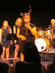 Performing at a gig with a band